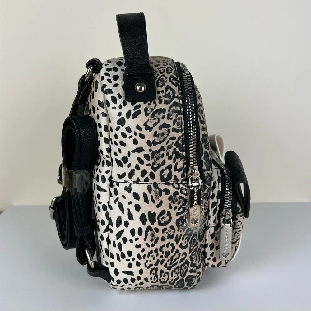 Betsey Johnson | French Bulldog Oatmeal Black & White Animal Print Mini Backpack